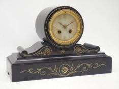 19th century black slate mantel clock, cylinder dome top,