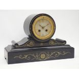 19th century black slate mantel clock, cylinder dome top,