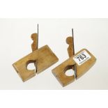 A pair of boxwood flat and compasses rebate planes 4" x 3/4" G++