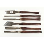 Six large turning tools with mahogany handles G+