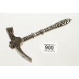 A 19c French highly decorated ceremonial iron hammer with bewigged head adornment 8" o/a G++