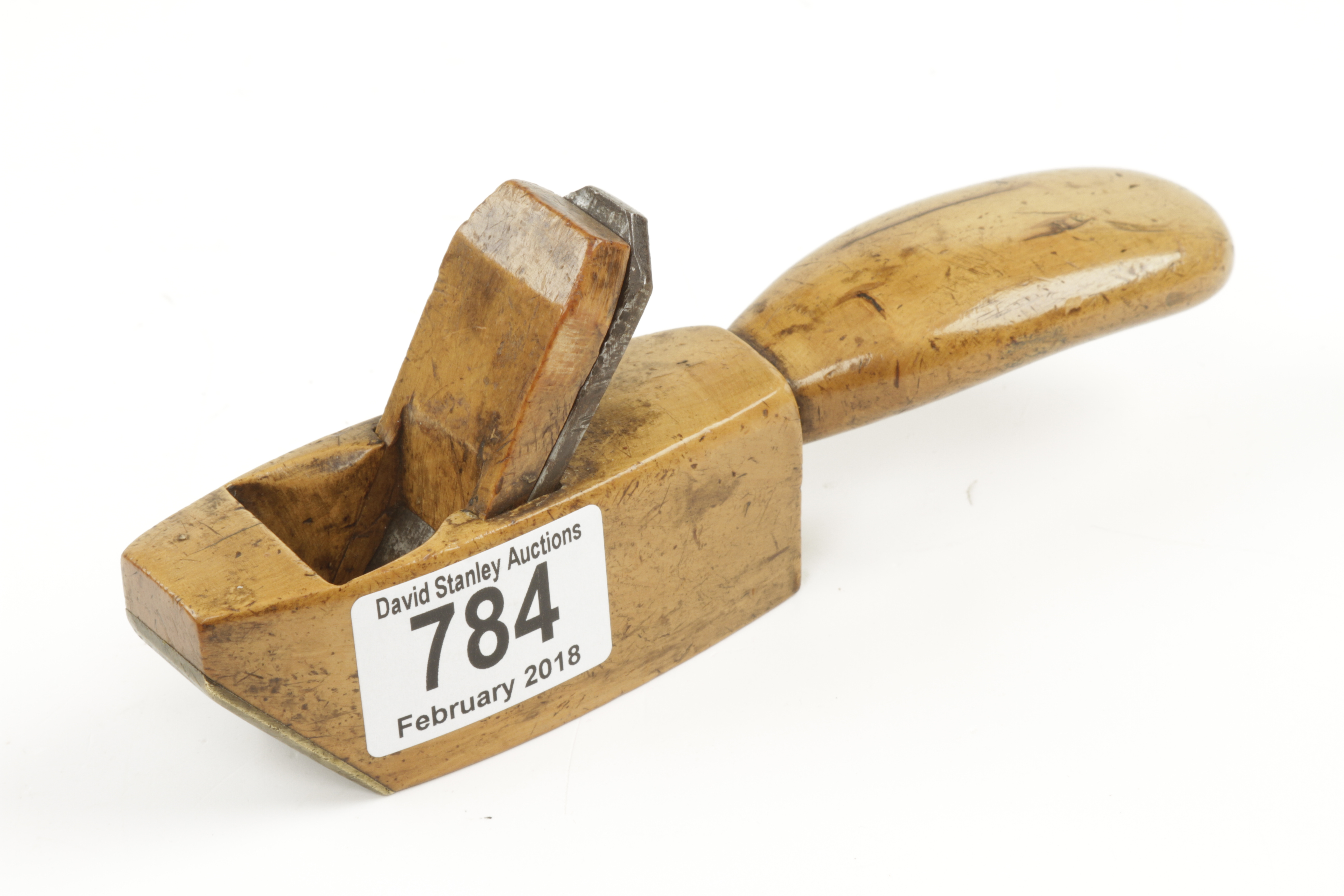 A most unusual boxwood tailed bullnose plane with brass toe,