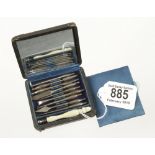 A rare 18c set of 9 dentists tools with ivory tool handle in orig fitted leather case with mirrored