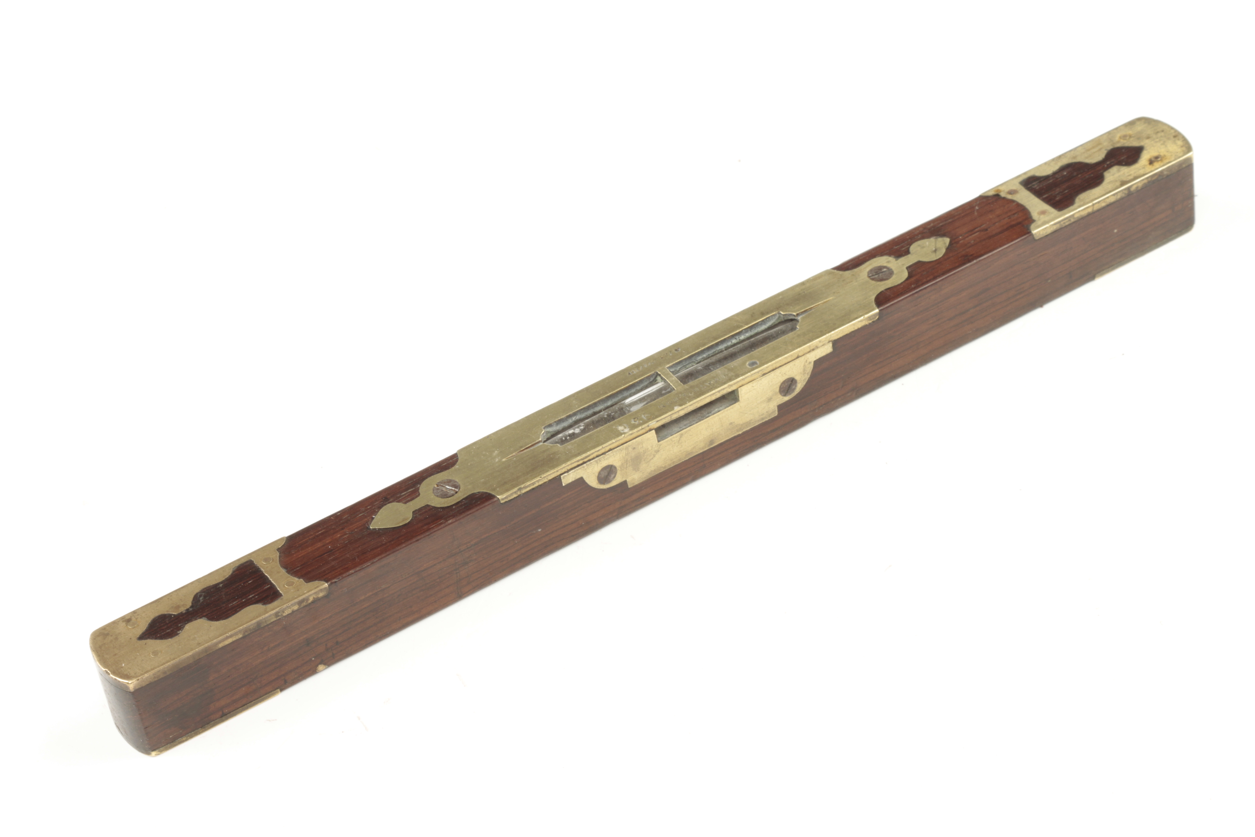 An 11" rosewood level by MATHIESON No 93C with fancy brass top and sides G++ - Image 2 of 2