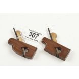 A pair of miniature lignum rebate and compass planes with boxwood wedges 2 1/2" long G++