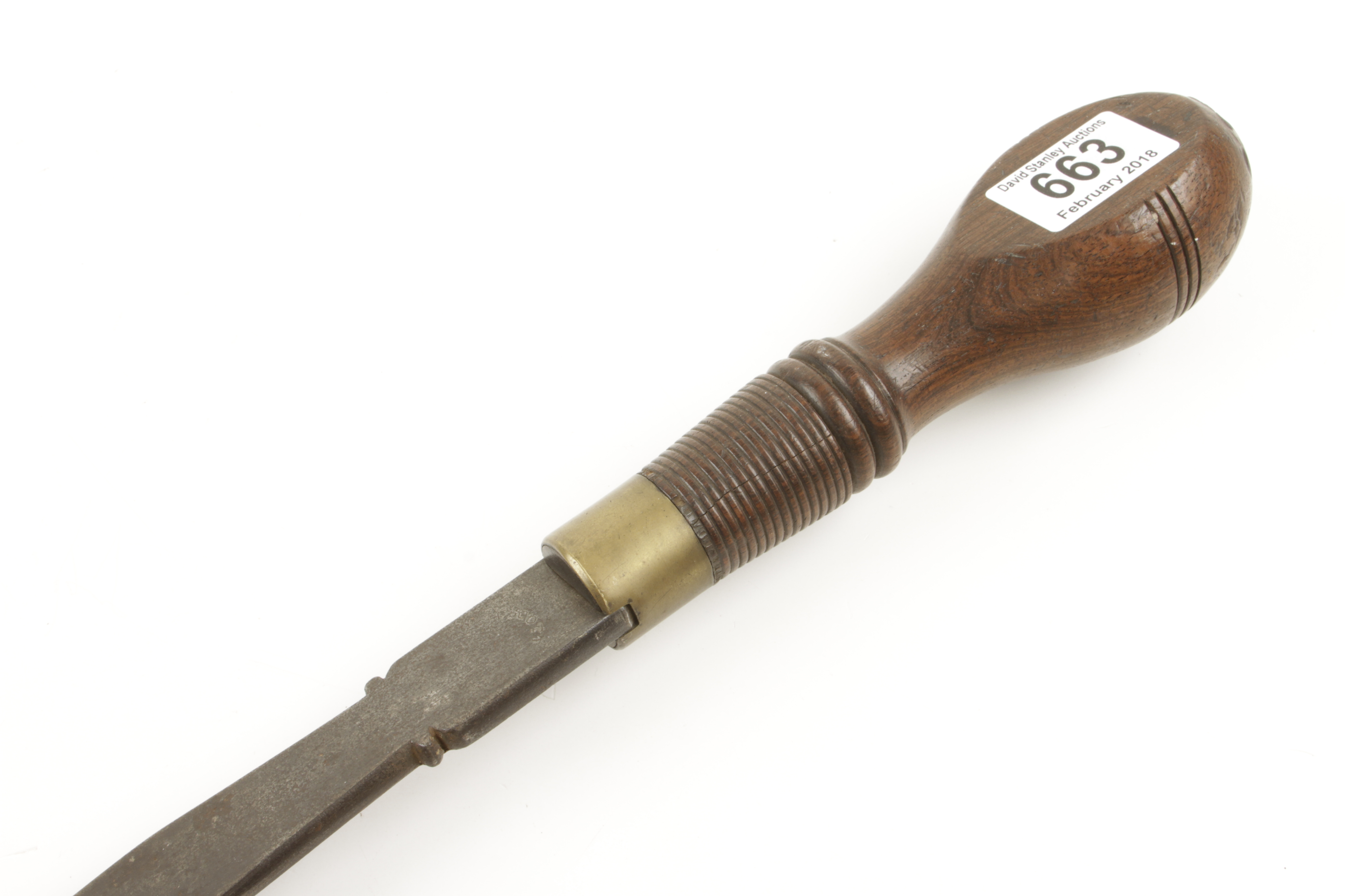 A shapely 26" turnscrew with turned rosewood handle and brass ferrule G+ - Image 2 of 2