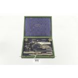 A German silver drawing set marked IMPERIAL COLLEGE BOOKSTALL c/w beam compass in orig case G++