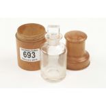 A fine boxwood screwtop box with orig glass jar with stopper 4 1/2"h.