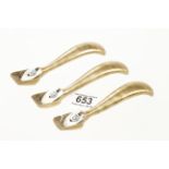A set of 3 brass handled shaves with flat, concave and convex soles,