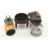 Two ink bottle screwtop cases in boxwood and bakelite with bottles 2" and 2 1/2" G++