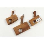 Three small beech rebate and round planes 3 1/2" and 4 1/2" by GARDNER,
