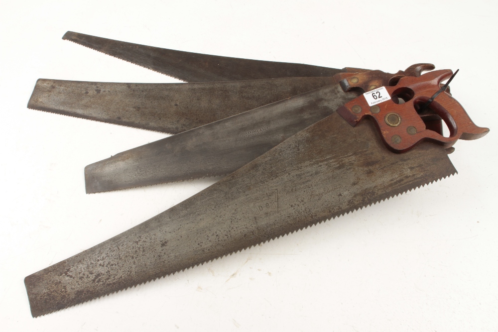 Three DISSTON saws one with finger hole handle and another saw by Josh TYZACK G+