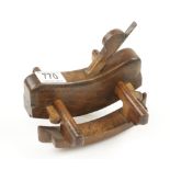 A craftsman made carriage builder's sharply compassed beech rebate plane with fence G+