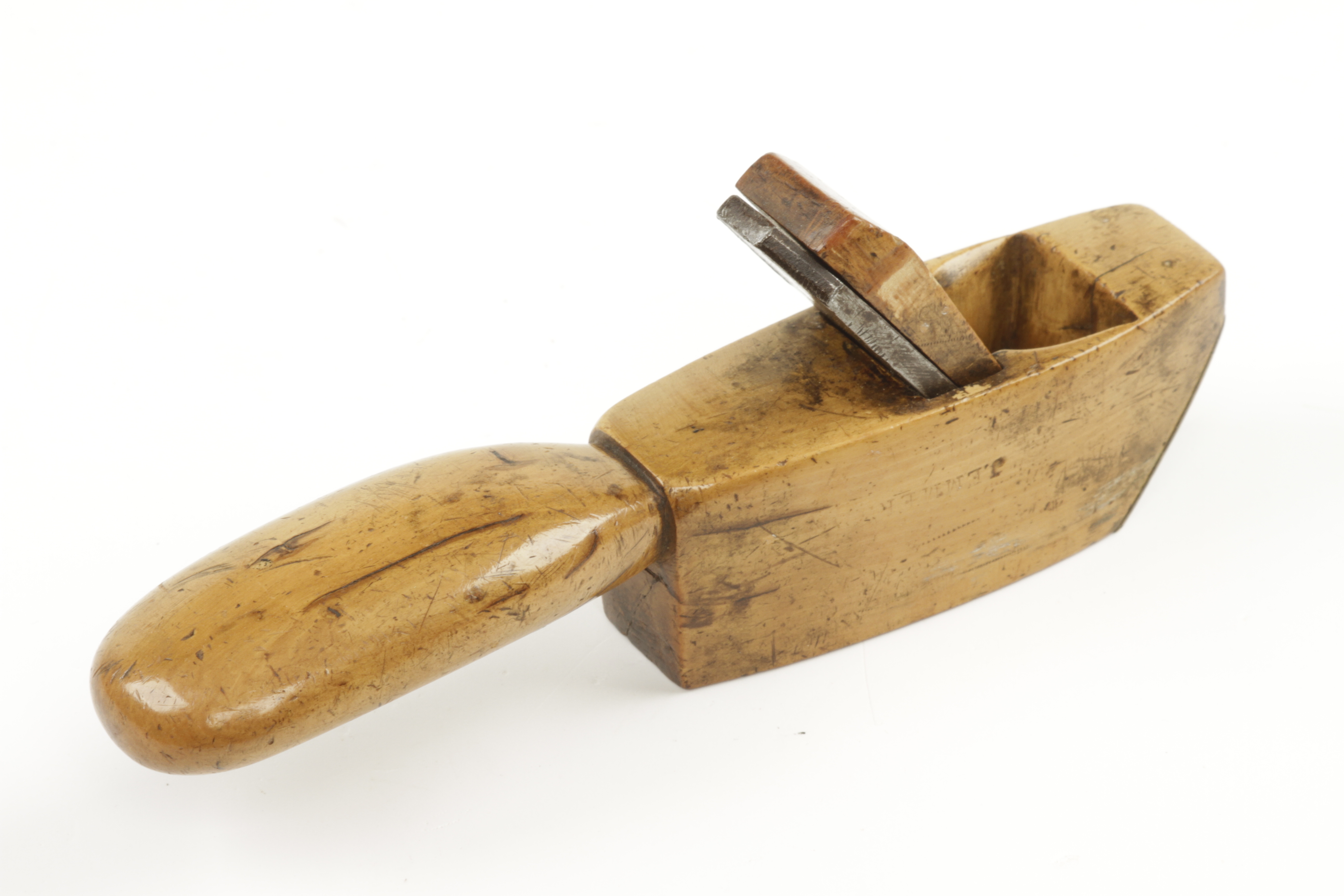 A most unusual boxwood tailed bullnose plane with brass toe, - Image 3 of 3