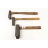 A graduated set of three unusual hammers G+