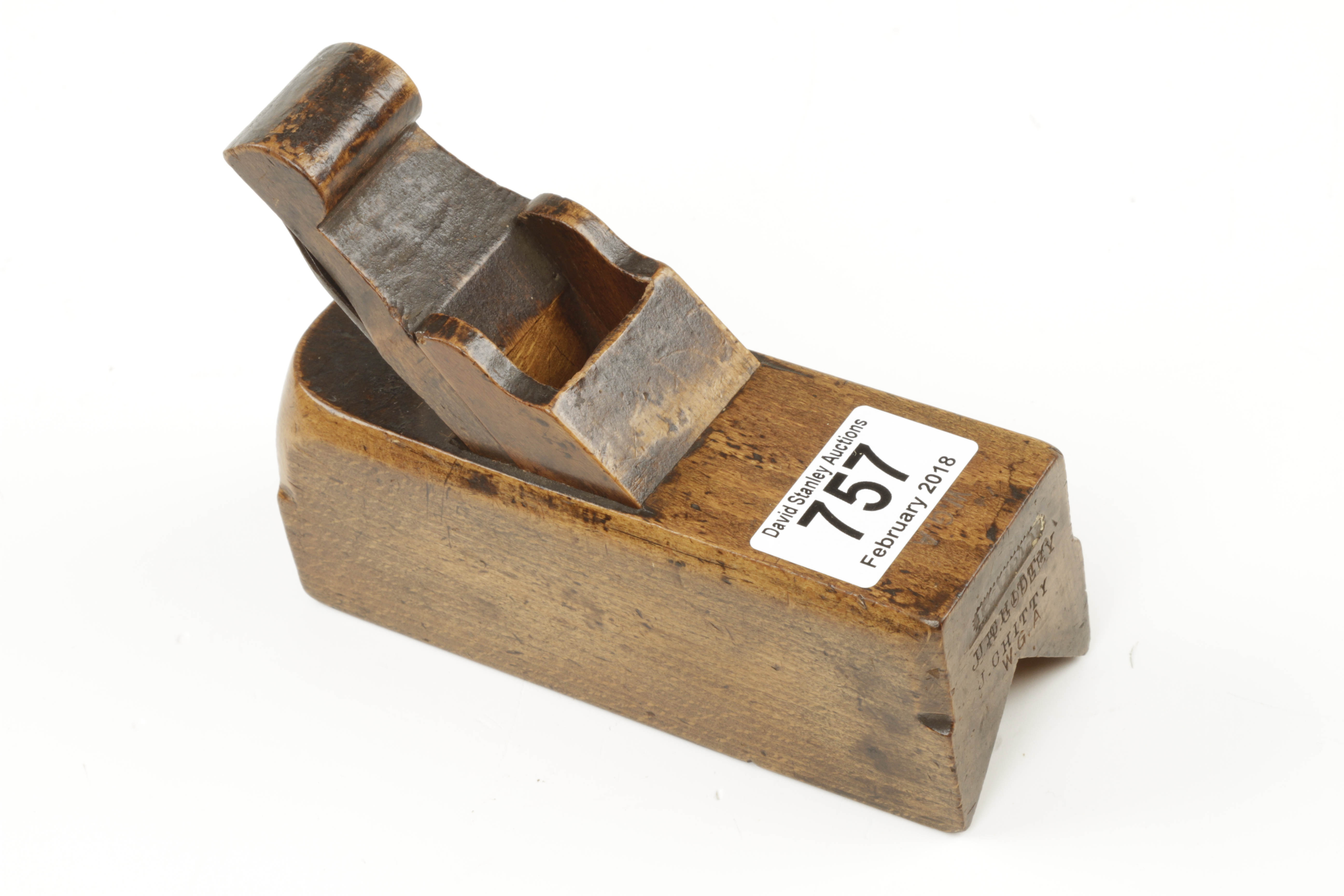 A beech sliding box type chamfer plane with scrolled wedge G+ - Image 2 of 3