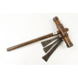 A shipwright's hornbeam caulking mallet and 3 irons G