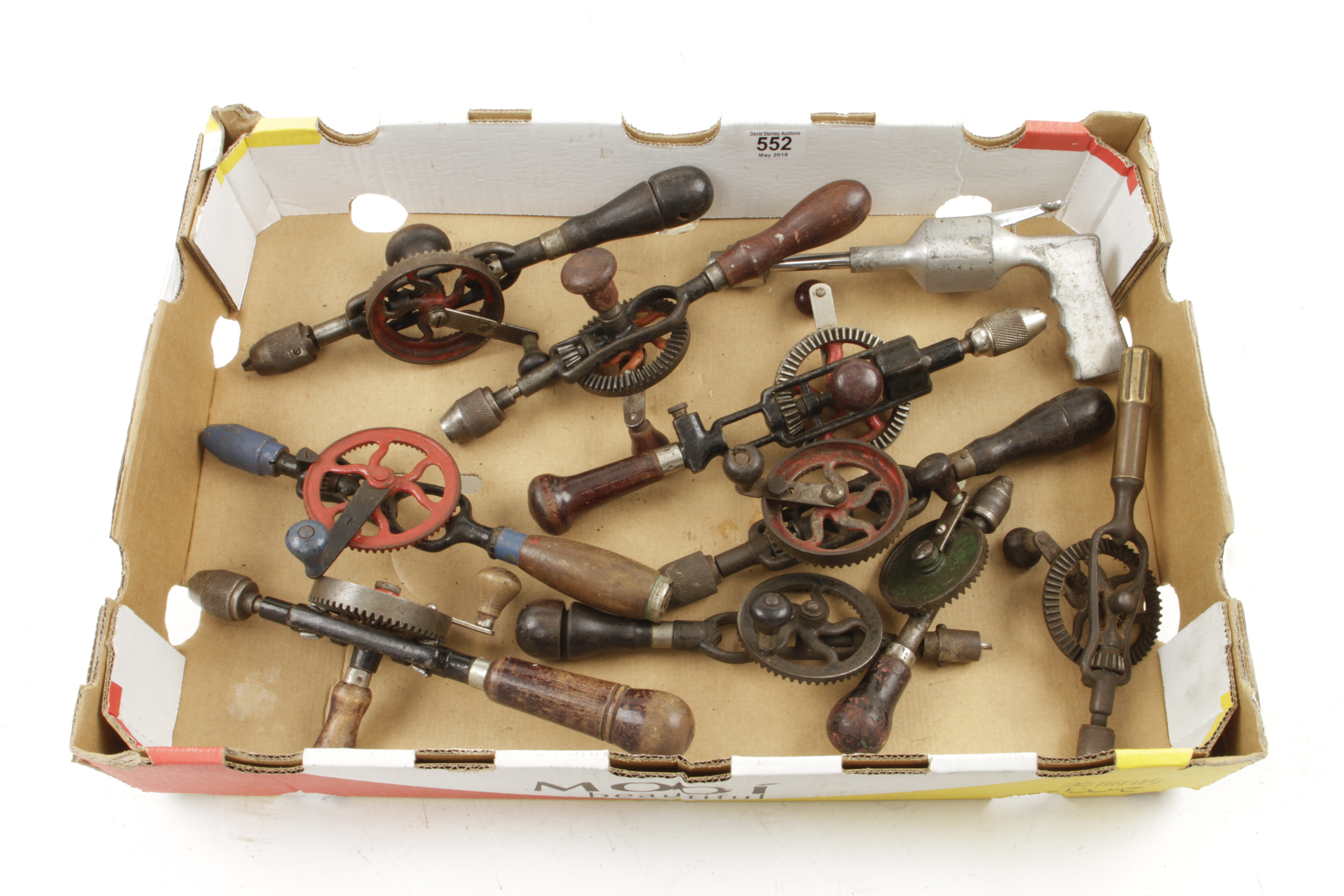 Ten various hand drills by various makers G