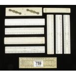 A 6" ivory parallel rule and nine scale rules G