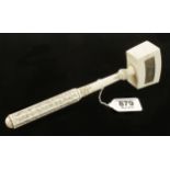 A fine and rare late 19c French ivory mallet with German silver presentation plate,