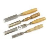 A 1 1/4" bevel edge firmer chisel by STORMONT and three other chisels G