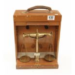A set of Gloucestershire County Council scales by AVERY DE GRAVE to weigh 2 oz in fitted wood box