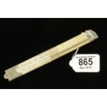 A 12" four fold ivory caliper rule with German silver fittings marked London inches, Nya,