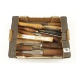 Nine mortice chisels and two turning tools G+