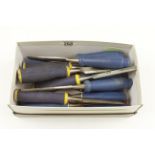 A set of eight bevel edge chisels by MARPLES four by IRWIN and four by DRAPER all with plastic