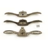 A decorative iron spokeshave by PRESTON and two other shaves by STANLEY G+