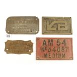 Four name plates in steel and brass Bryan Donkin,