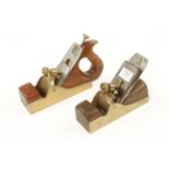 Two owner made brass smoothers with brass levers one adjustable with beech handle G-