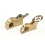 Two brass bullnose planes 3 1/2" x 1" with steel sole and 3 1/2" x 1/2" G