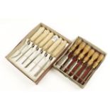 A set of six SORBY carving tools and a set of six MARPLES bevel edge chisels both in orig boxes G