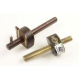 A brass stemmed ebony mortice gauge and a rosewood and brass cutting gauge G+