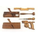 Two moulders, boxwood shave, screwdriver,