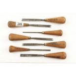 A set of seven carving tools by ADDIS with matching beech handles,