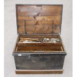 A pine chest 30" x 21" x 21" with three sliding trays with various tools G