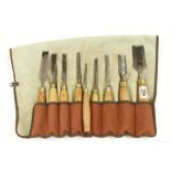 Five bevel edge chisels and four firmer chisels with boxwood handles G+