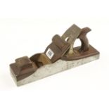 An iron panel plane 13 1/2" x 3" by SPIERS with mahogany infill and wedge behind brass bar plated