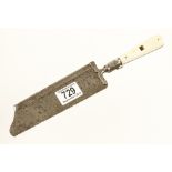 An 18c French surgeon's saw stamped MsLEFFON the ivory scaled handle with tapered square hole