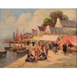 EUGENE DEMESTER Loctudy Harbour Brittany Oil on canvas Signed,