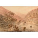 REV JOHN SWETE A Welsh Valley Watercolour Gallery label to the back 22 x 34cm