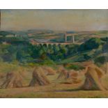 RONALD MORTON Cornfield near Truro Oil on board Signed Inscribed to the back 51 x 61cm