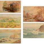 Five watercolours including 'From the Quay Flushing'