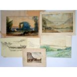 THOMAS HART Two watercolours Together with four other works