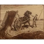 GEORGE EDWARD GASCOYNE Emptying the Farm Cart Etching Signed and dated 1894 28 x 35 cm