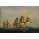 FRANK E SULLY An action between the British and American navies Watercolour Signed,