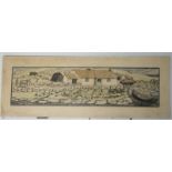 JACK BUTLER YEATS The Mountain Farm Hand-coloured woodcut Paper size 14.5 x 39.