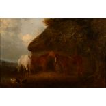 EDWARD ROBERT SMYTHE Ponies before a barn Oil on canvas Signed 40 x 60cm